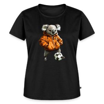 Koalas Fussball / Fussballer Koala - Frauen Premium Bio T-Shirt - Schwarz - Vorne - Selfina (174cm)