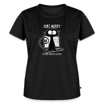 Schwarze Katze Lustiger Spruch Computer Support - Frauen Premium Bio T-Shirt - Schwarz - Vorne - Selfina (174cm)