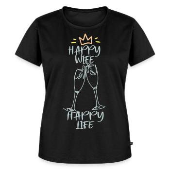Glückliche Frau, glückliches Leben. Sekt Krone Fun - Frauen Premium Bio T-Shirt - Schwarz - Vorne - Selfina (174cm)