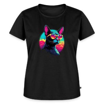 Retro Wave Cornish Rex Cat Shirt - Women's Premium Organic T-shirt - black - Front - Selfina (174cm)