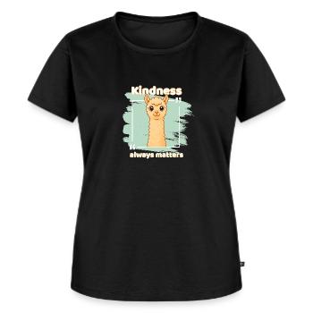 L’amabilité compte – Alpagas moelleux - T-shirt Premium bio Femme - noir - Devant - Selfina (174cm)