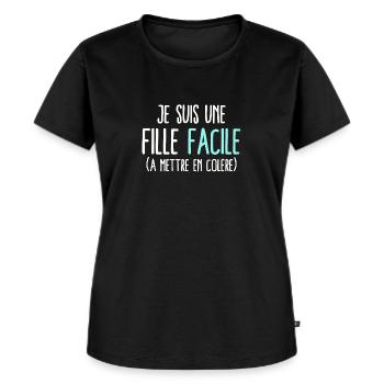 Fille facile humour colérique colère grincheuse - T-shirt Premium bio Femme - noir - Devant - Selfina (174cm)
