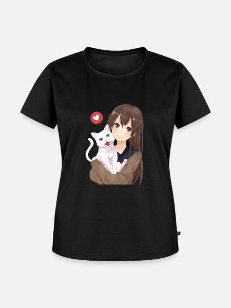 Mädchen mit Katze - Frauen Premium Bio T-Shirt - Schwarz