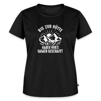 Bis zur Hütte haben wirs immer geschafft - Frauen Premium Bio T-Shirt - Schwarz - Vorne - Selfina (174cm)