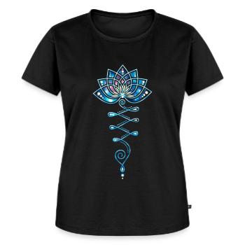 Lotus, Yoga Meditation, Festival, Blume, Blüte - Frauen Premium Bio T-Shirt - Schwarz - Vorne - Selfina (174cm)