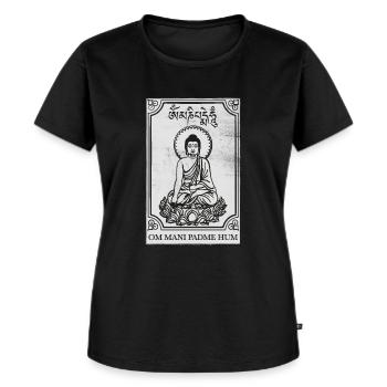 Bouddha Retro, Om Mani Padme Hum. Mantra disant. - T-shirt Premium bio Femme - noir - Devant - Selfina (174cm)