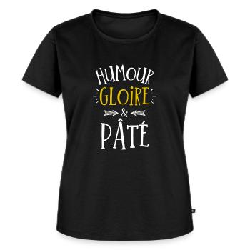 Humour gloire & pâté - T-shirt Premium bio Femme - noir - Devant - Selfina (174cm)