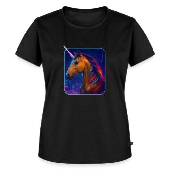 Einhorn - Akhal Teke Pferd - Regenbogen Mähne - Frauen Premium Bio T-Shirt - Schwarz - Vorne - Selfina (174cm)