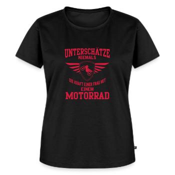 Unterschätze niemals eine Frau mit einem Motorrad - Frauen Premium Bio T-Shirt - Schwarz - Vorne - Selfina (174cm)