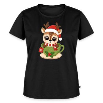 Rentier in Weihnachtstasse - süß Baby Kinder Tee - Frauen Premium Bio T-Shirt - Schwarz - Vorne - Selfina (174cm)