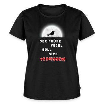 Der Frühe Vogel soll sich verpissen! Nix Wurm! - Frauen Premium Bio T-Shirt - Schwarz - Vorne - Selfina (174cm)