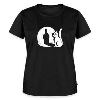 Fuck You - Chat - Doigt d’honneur - Voir le panneau - T-shirt Premium bio Femme - noir - Devant - Selfina (174cm)