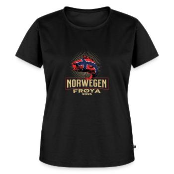 Norwegen Frøya 2025 Fischmotiv - Frauen Premium Bio T-Shirt - Schwarz - Vorne - Selfina (174cm)