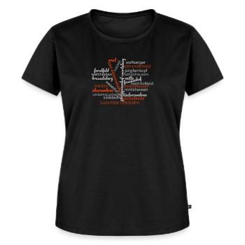 Wordcloud Kassel mit Stadtteilen - Frauen Premium Bio T-Shirt - Schwarz - Vorne - Selfina (174cm)