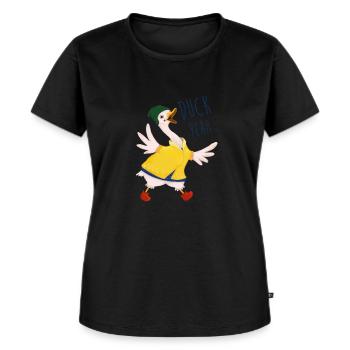 DUCK YEAH - Frauen Premium Bio T-Shirt - Schwarz - Vorne - Selfina (174cm)