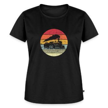 Vintage Train T-Shirt für Eisenbahnliebhaber - Frauen Premium Bio T-Shirt - Schwarz - Vorne - Selfina (174cm)