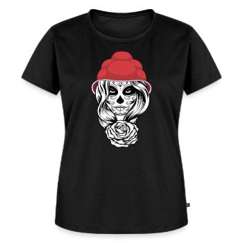 Schwarzwaldmädel Bollenhut - Frauen Premium Bio T-Shirt - Schwarz - Vorne - Selfina (174cm)