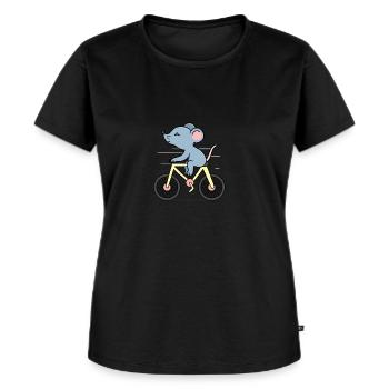 Maus auf einem Fahrrad - Frauen Premium Bio T-Shirt - Schwarz - Vorne - Selfina (174cm)