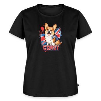 Corgy Union Jack Flag UK England Dog - Frauen Premium Bio T-Shirt - Schwarz - Vorne - Selfina (174cm)