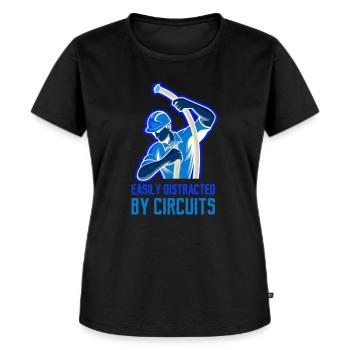 Distrait par les circuits Voltage Craftsman - T-shirt Premium bio Femme - noir - Devant - Selfina (174cm)