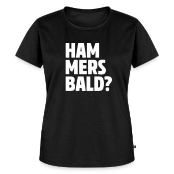 HAMMERSBALD? | Dialekt | Hessisch - Frauen Premium Bio T-Shirt - Schwarz - Vorne - Selfina (174cm)
