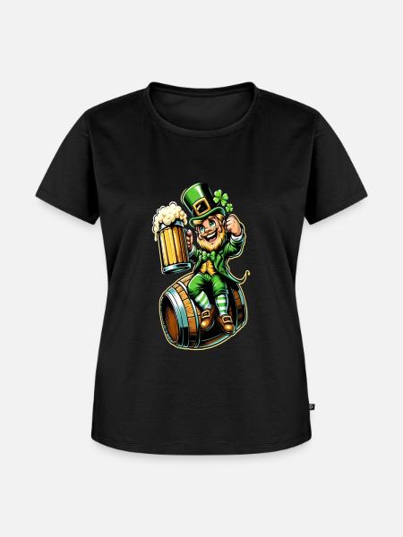 Bierfass-Leprechaun (Irischer Kobold) - Frauen Premium Bio T-Shirt - Schwarz