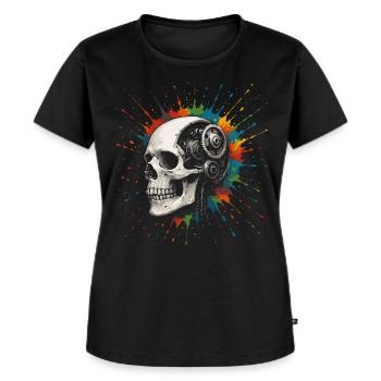 Bunter Totenkopf - Frauen Premium Bio T-Shirt - Schwarz - Vorne - Selfina (174cm)