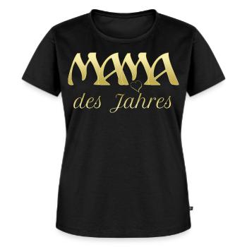 Mama des Jahres mit Herz und in Goldschrift - Frauen Premium Bio T-Shirt - Schwarz - Vorne - Selfina (174cm)