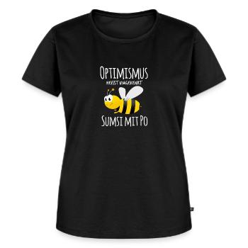 Optimismus heißt umgekehrt Sumsi mit Po - Frauen Premium Bio T-Shirt - Schwarz - Vorne - Selfina (174cm)