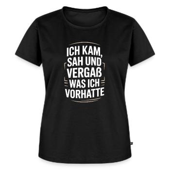Ich kam, sah und vergaß – Lustiger Spruch - Frauen Premium Bio T-Shirt - Schwarz - Vorne - Selfina (174cm)