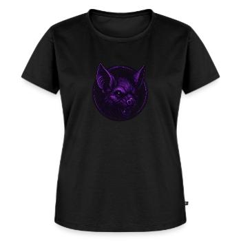 Mystische Fledermaus – Violettes Tiermaskottchen - Frauen Premium Bio T-Shirt - Schwarz - Vorne - Selfina (174cm)