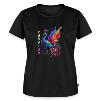 Pfau Passion Rainbow - Frauen Premium Bio T-Shirt - Schwarz - Vorne - Selfina (174cm)