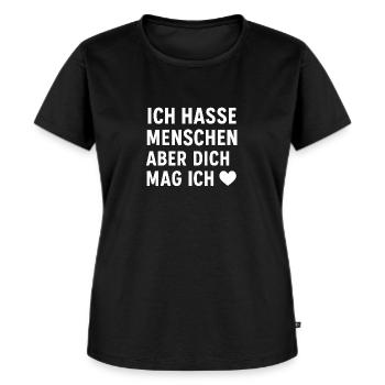 Ich hasse Menschen – aber dich mag ich ❤️ - Frauen Premium Bio T-Shirt - Schwarz - Vorne - Selfina (174cm)