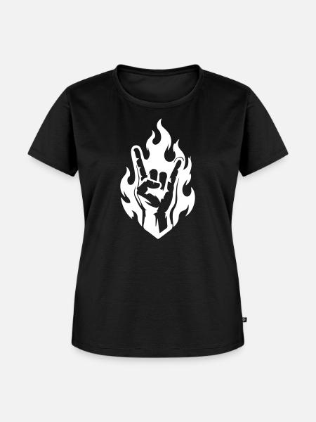Rock Handzeichen Flammen Symbol Weiß - Frauen Premium Bio T-Shirt - Schwarz