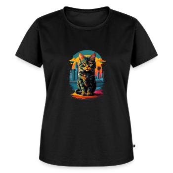 Katze in der Stadt - Frauen Premium Bio T-Shirt - Schwarz - Vorne - Selfina (174cm)