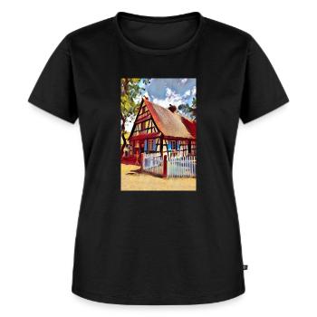 Elsässische Hauszeichnung - Frauen Premium Bio T-Shirt - Schwarz - Vorne - Selfina (174cm)