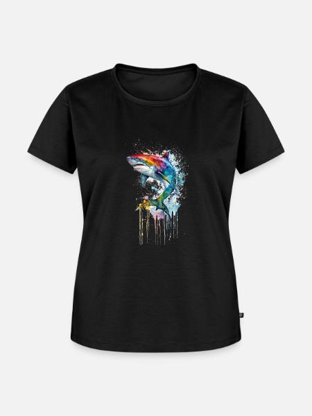 Farbexplosion Hai - Frauen Premium Bio T-Shirt - Schwarz