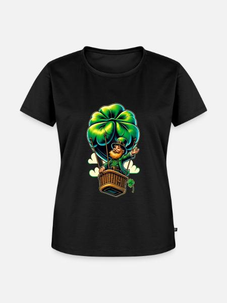Ballonfahrender Leprechaun (Irischer Kobold) - Frauen Premium Bio T-Shirt - Schwarz