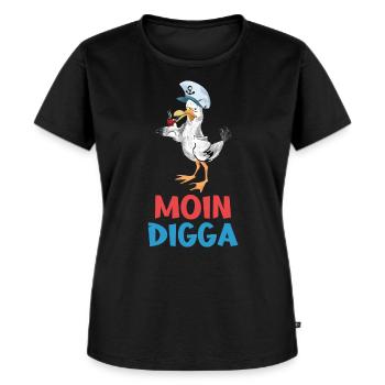 Moin Digga Nordsee Ostsee Norddeutschland Strand - Frauen Premium Bio T-Shirt - Schwarz - Vorne - Selfina (174cm)