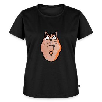 Katze mit Wurm im Maul - Frauen Premium Bio T-Shirt - Schwarz - Vorne - Selfina (174cm)