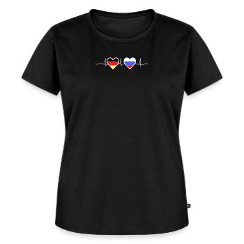 Deutschland Russland Flaggen Herzschlag Geschenk - Frauen Premium Bio T-Shirt - Schwarz - Vorne - Selfina (174cm)