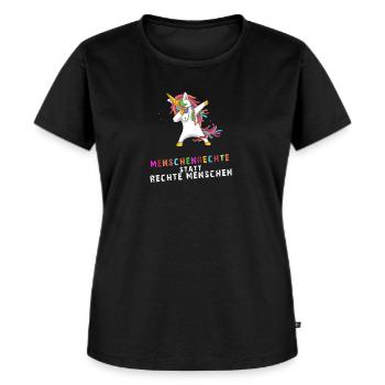 Menschenrechte statt Rechte Menschen - Einhorn - Frauen Premium Bio T-Shirt - Schwarz - Vorne - Selfina (174cm)