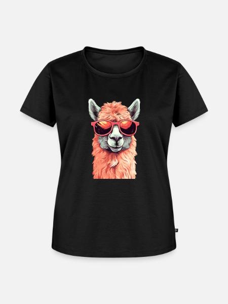 Alpaka mit Sonnenbrille - Frauen Premium Bio T-Shirt - Schwarz