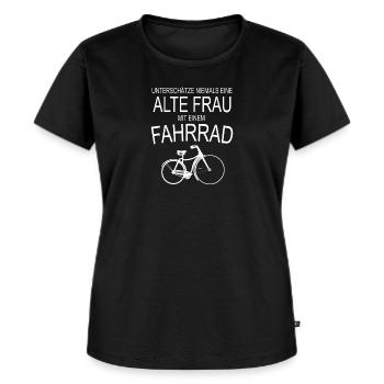 Alte Frau - Fahrrad - Frauen Premium Bio T-Shirt - Schwarz - Vorne - Selfina (174cm)