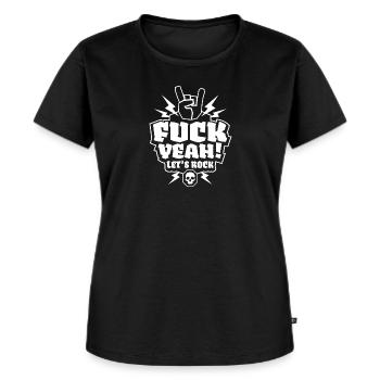Rock T-Shirt – Fuck yeah! Let's Rock (Weiß) - Frauen Premium Bio T-Shirt - Schwarz - Vorne - Selfina (174cm)