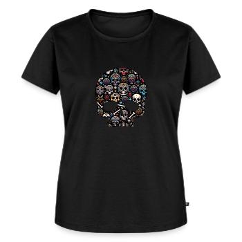 Buntes dekoratives Skullmuster - Frauen Premium Bio T-Shirt - Schwarz - Vorne - Selfina (174cm)