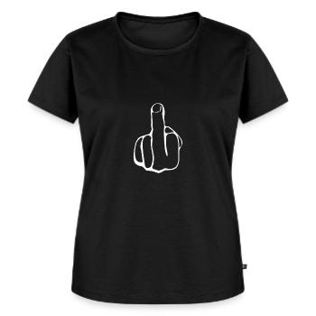 Fuck Off Mittelfinger fuck off - Frauen Premium Bio T-Shirt - Schwarz - Vorne - Selfina (174cm)