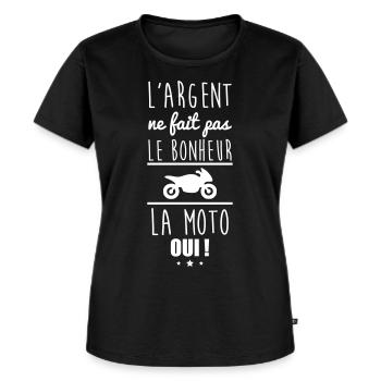 Argent Pas Bonheur Moto, Motard, Motarde - T-shirt Premium bio Femme - noir - Devant - Selfina (174cm)