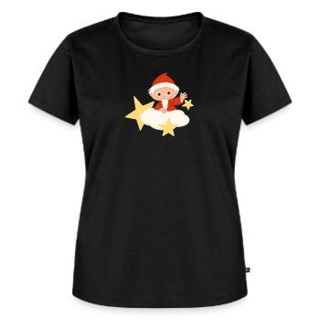 Sandmännchen auf der Wolke mit Sternen - Frauen Premium Bio T-Shirt - Schwarz - Vorne - Selfina (174cm)