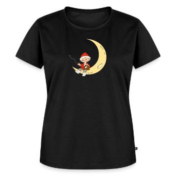 Sandmännchen sitzt auf einem Mond - Frauen Premium Bio T-Shirt - Schwarz - Vorne - Selfina (174cm)